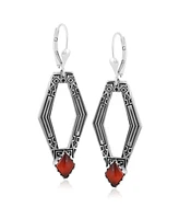 American West Jewelry Sterling Silver and Geometric Shape Red Agate Gemstone Lever Back Earrings