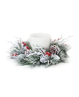 Slickblue Flocked Pine Berry Candle Ring - Christmas Decor Accent