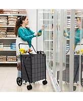 Slickblue Folding Rolling Shopping Cart with Waterproof Liner and Basket-Black