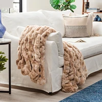 Chanasya Premium Ruched Faux Fur Throw Blanket - Luxurious, Soft Reversible Mink Blanket - 108" x 86” (King Size) - Dark Gray