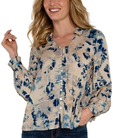 Liverpool Women's Printed Long Sleeve Button Front Blouse