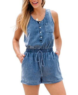 Cupshe Women's Denim Half-Button Romper