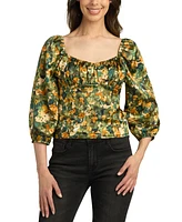 Bcx Juniors' Printed Satin Shirred-Bust Sweetheart Top