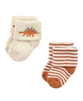 Hudson Baby Boys Cotton Rich Newborn and Terry Socks, Dinosaur Explorer, 0-6 Months