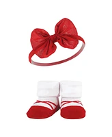 Hudson Baby Baby Girls Headband and Socks Giftset, Red Navy Bows, One