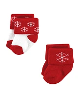Hudson Baby Boys Cotton Rich Newborn and Terry Socks, 12 Days Of Christmas Falala, 0-6 Months