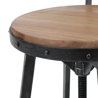 Rustic-Chic Barstool Fir Wood Seat, Metal Frame