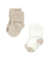 Hudson Baby Boys Cozy Chenille Newborn and Terry Socks, Gray Taupe Stripe, 0-6 Months