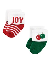 Hudson Baby Boys Cotton Rich Newborn and Terry Socks, 12 Days Of Christmas Santa, 12-24 Months