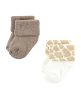 Hudson Baby Boys Cotton Rich Newborn and Terry Socks, Modern Giraffe, 6-12 Months