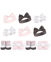 Hudson Baby Baby Girls 10Pc Headband and Socks Set, Damask, 0-9 Months