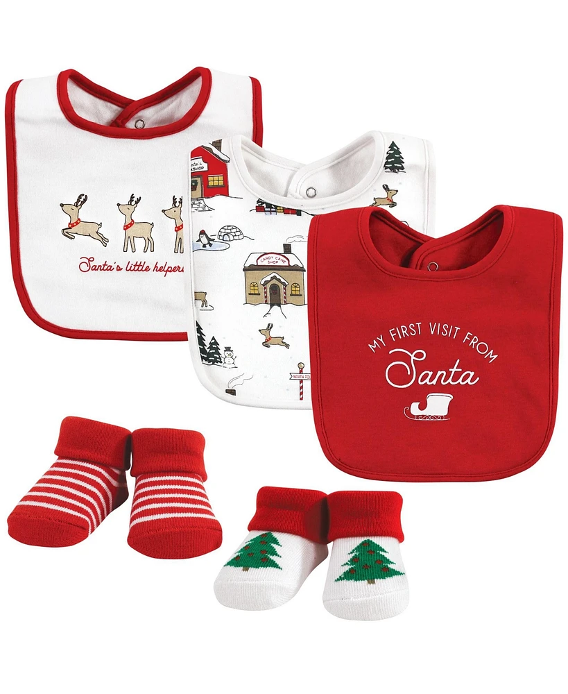 Hudson Baby Baby Boys Unisex Baby Cotton Bib and Sock Set, North Pole, One