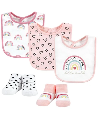 Hudson Baby Baby Girls Cotton Bib and Sock Set, Modern Rainbow, One