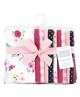 Hudson Baby Infant Girl Cotton Flannel Burp Cloths, Butterfly Floral -Pack