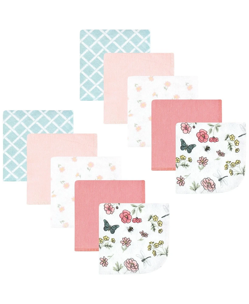 Hudson Baby Infant Girl Flannel Cotton Washcloths, Hummingbird Garden Pack