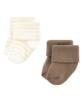 Hudson Baby Boys Cotton Rich Newborn and Terry Socks, Beige Stripe 12 Pack, 6-12 Months