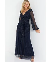 Quiz Women's Embellished Wrap Long Sleeve Maxi Dress