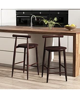 Counter Height Bar Chair Set with Acacia Wood Frame and Supporting Legs-Brown