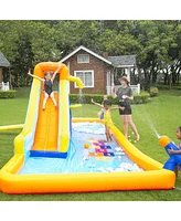 Sugift Inflatable Water Slide Park Kids Splash Pool Bounce House with 450W Blower