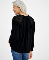 Style & Co Women's Lace-Trim Embroidered Top, Created for Macy's