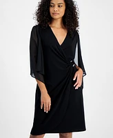 Connected Petite Cape-Sleeve Surplice Sheath Dress