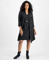 Connected Petite Belted Sheath Dress and Jacket Set