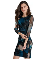 Dkny Petite Round-Neck Long-Sleeves Ruched Sheath Dress