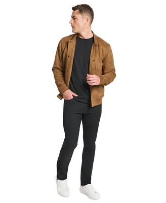 Kenneth Cole Mens Faux Suede Snap Front Bomber Jacket Performance Crewneck T Shirt Slim Tapered Tech Pants