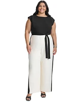 Dkny Plus Tie-Waist Wide-Leg Scuba Crepe Jumpsuit