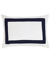 Ihi Home White Linen Cotton Pillow With Navy Border