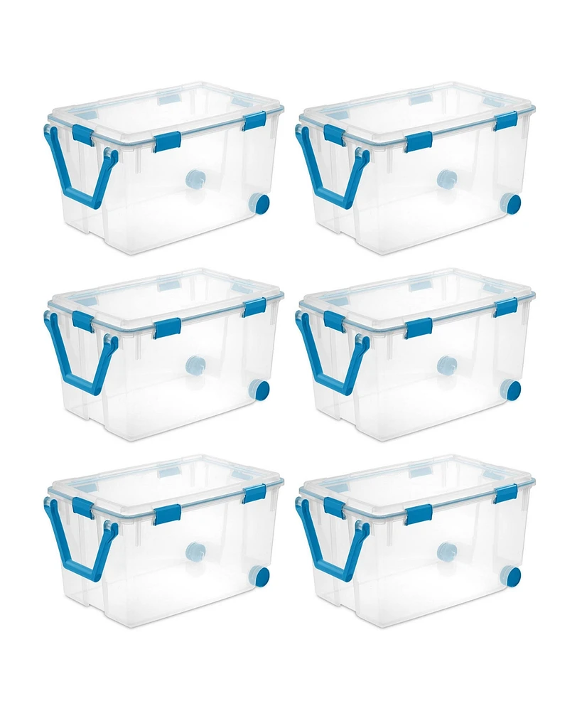 Sterilite 120Qt Clear Plastic Wheeled Storage Bin w/ Gasket Latch Lid, (6 Pack)