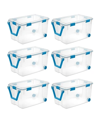 Sterilite 120Qt Clear Plastic Wheeled Storage Bin w/ Gasket Latch Lid, (6 Pack)