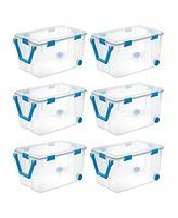 Sterilite 120Qt Clear Plastic Wheeled Storage Bin w/ Gasket Latch Lid, (6 Pack)