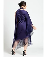 Eloquii Plus Size Scarf Neck Fringe Dress