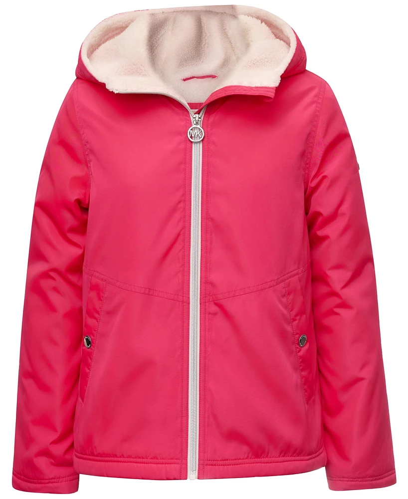 Michael Kors Big Girls Fleece-Lined Full-Zip Hooded Rain Jacket