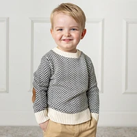 Hope & Henry Boys' Organic Crewneck Pullover Sweater with Elbow Patches, Kids