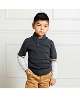 Hope & Henry Boys Organic Long Sleeve Striped Shawl Collar Sweater