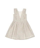 Hope & Henry Toddler Girls Linen Pinafore Flutter Dress with Crochet Trim