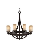 Franklin Iron Works Sperry Industrial Bronze Chandelier 28" Wide Rustic Farmhouse Cylinder Scavo Glass 8-Light Fixture for Dining Room House Foyer Kit