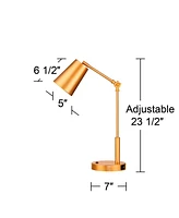 360 Lighting Sully Mid Century Modern Industrial Desk Table Lamp with Usb and Ac Power Outlet 23.5" High Antique Brass for Living Room Bedroom House B
