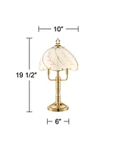 Regency Hill Flower Petal Traditional Glam Luxury Accent Table Lamps 19 1/2" High Polished Brass Gold Touch On Off Printed Glass Shade for Living Room