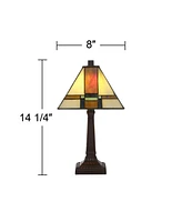 Robert Louis Tiffany Morris Mission Antique Tiffany Style Mini Accent Table Lamp Led 14 1/4" High Warm Brown Art Deco Stained Glass Shade Decor for Be