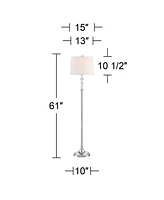 360 Lighting Montrose Glam Standing Floor Lamps 61" Tall Set of 2 Polished Steel Silver Crystal Glass White Fabric Drum Shade Decor for Living Room Re