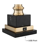 Georgetown Traditional Desk Table Lamp 28 1/2" Tall with Usb Charging Port Warm Brass Steel Black Gold Trim Drum Shade for Living Room Bedroom Nightst