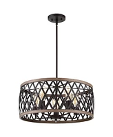 Franklin Iron Works Aruba Woodgrain Bronze Pendant Chandelier Lighting 20" Wide Modern Industrial Drum 5-Light Fixture for Dining Room Living House Ho