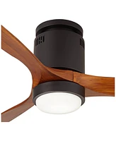 52" Windspun Modern 3 Blade Hugger Ceiling Fan with Dimmable Led Light Remote Control Matte Black Walnut Wood for Living Room Kitchen House Bedroom Fa