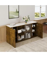 Modern Sideboard Cabinet with Ample Storage in Black Brown