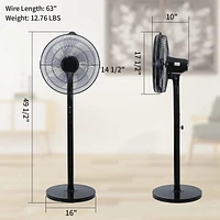 Simple Deluxe 14.5 Adjustable 12 Levels Speed Pedestal Stand Fan With Remote Control