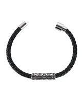 Trafalgar Silver Filigree Pattern on Black Leather Bracelet