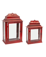 Slickblue Traditional Red Metal Rectangle Lantern (Set of 2)